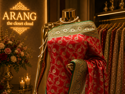“The Turkish Red Duet” Premium Banarasi Silk Saree
