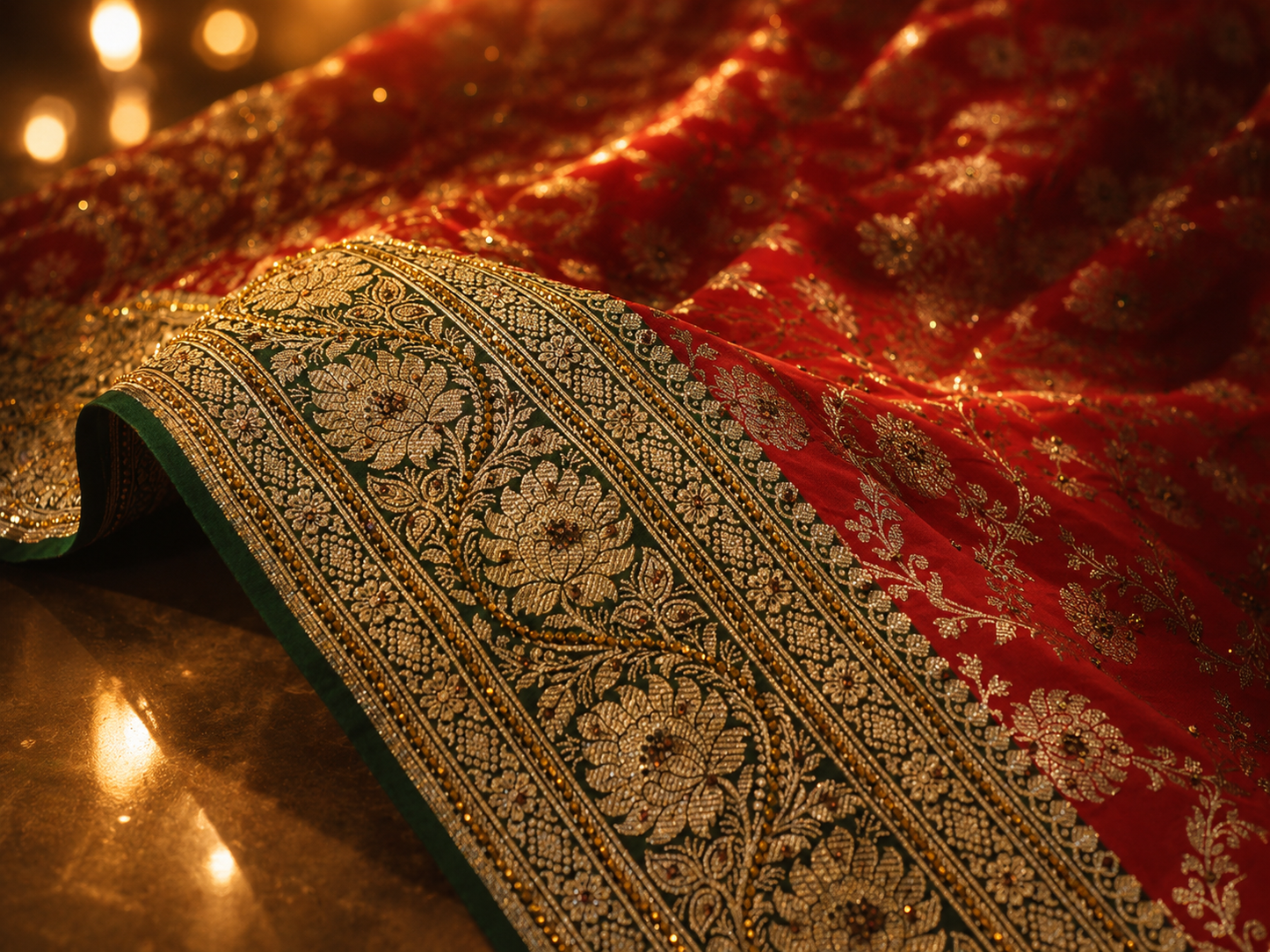 “The Turkish Red Duet” Premium Banarasi Silk Saree
