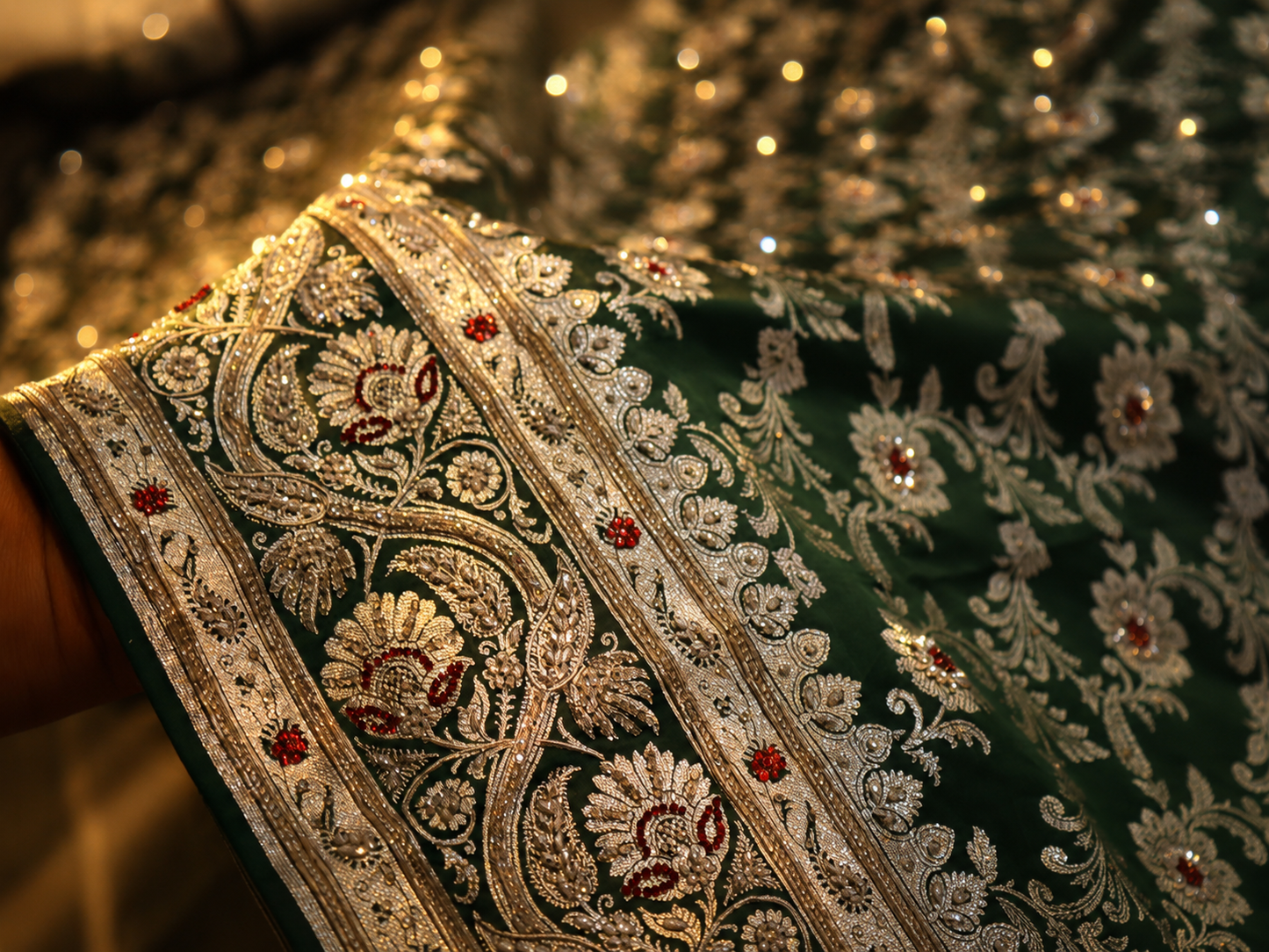 “The Green Moissanite” Premium Banarasi Silk Saree