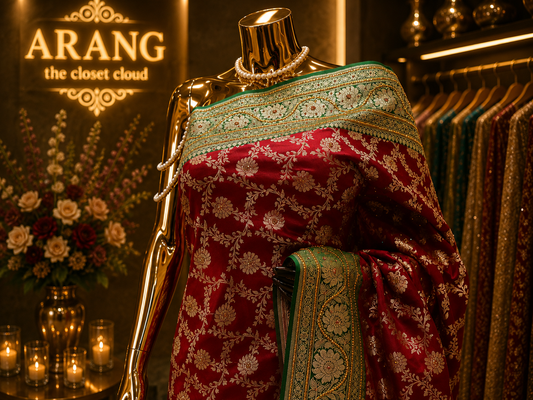 “The Mahogany Duet” Premium Banarasi Silk Saree