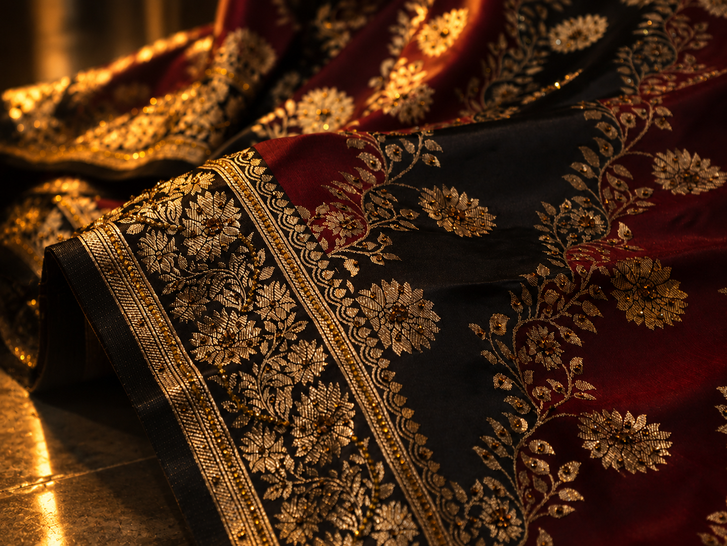 “The Maroon & Black” Premium Banarasi Silk Saree