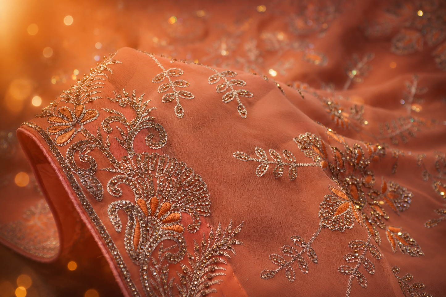 “The Peach Crystal” Premium Designer Saree