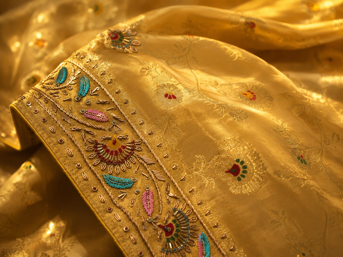 “The Mustard Gold” Premium Antique Hand-Crafted Banarasi Silk Saree