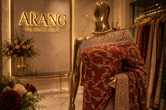 "The Royal Rust Crimson" Premium Zardozi Designer Saree