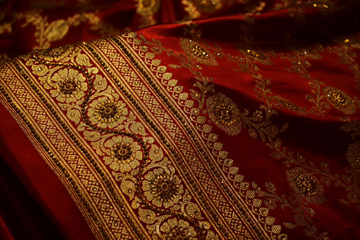 "The Epitome of Bridal Red" Premium Banarasi Silk Saree