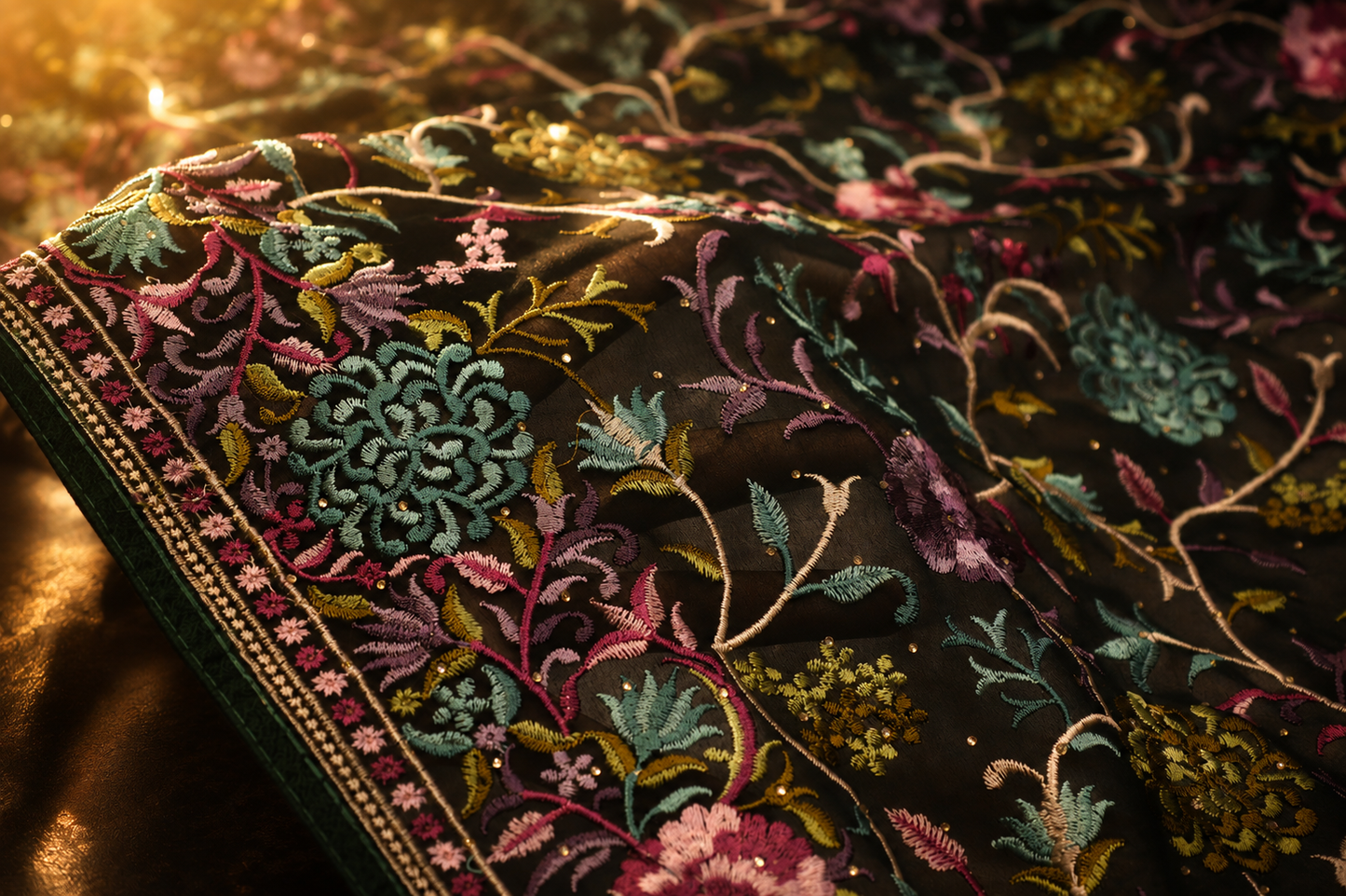 "The Bottle Green" Premium Kashmiri Saree