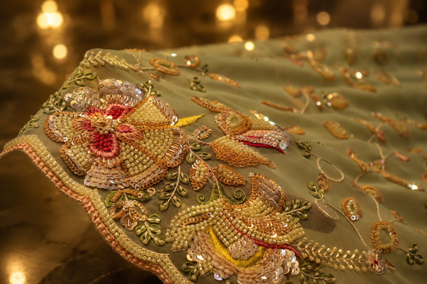 "The Pistachio Green" Premium Designer Saree