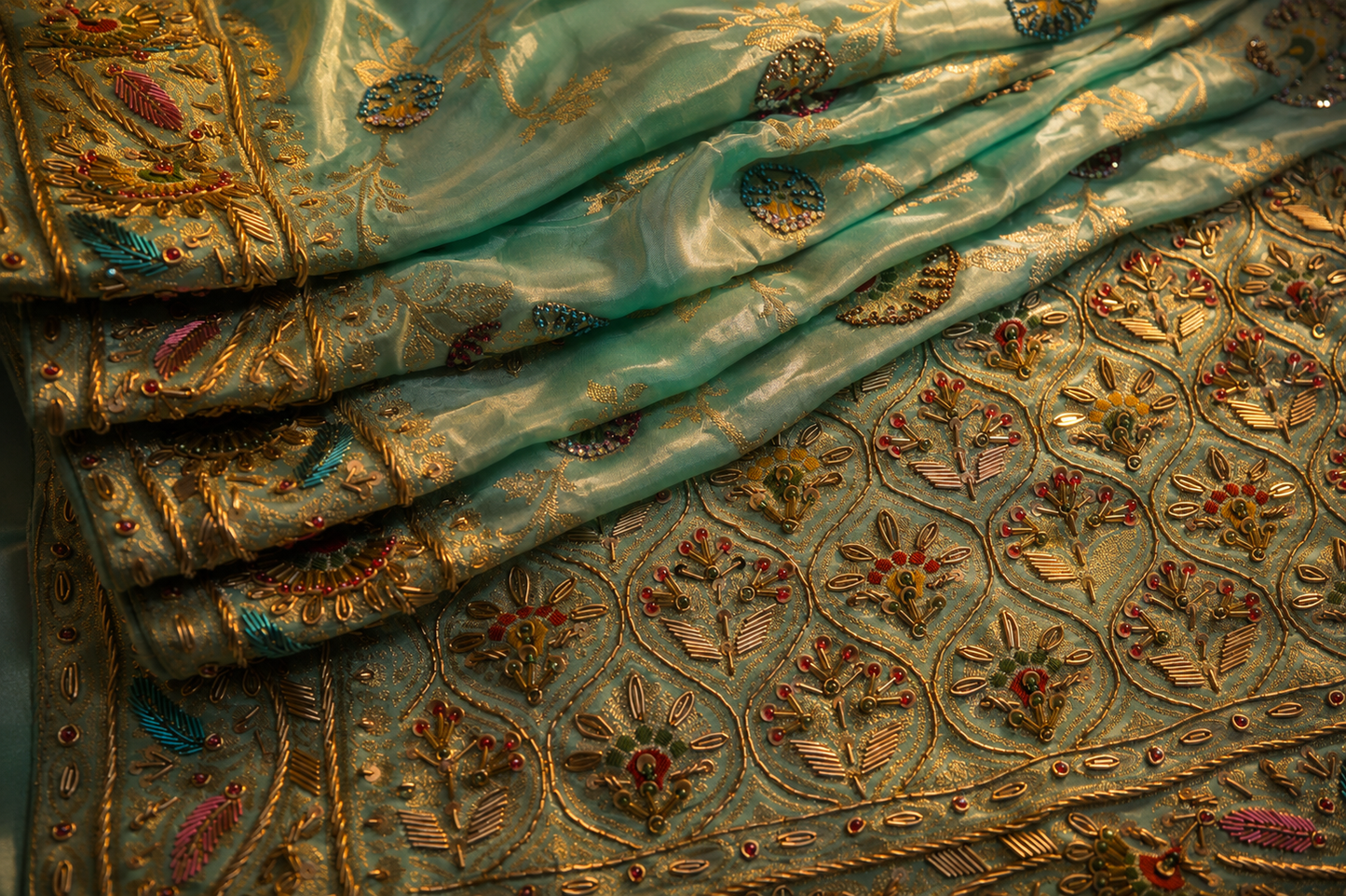 "The Aqua Sage" Premium Antique Hand-Crafted Banarasi Silk Saree