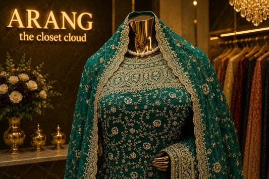 "The Persian Green" Premium Designer Saree with Veil