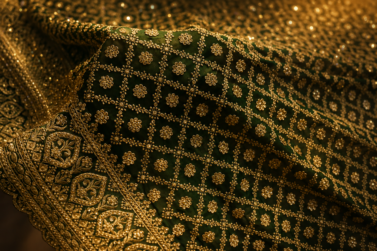 “The Regal Emerald Green” Premium Designer Saree with Veil