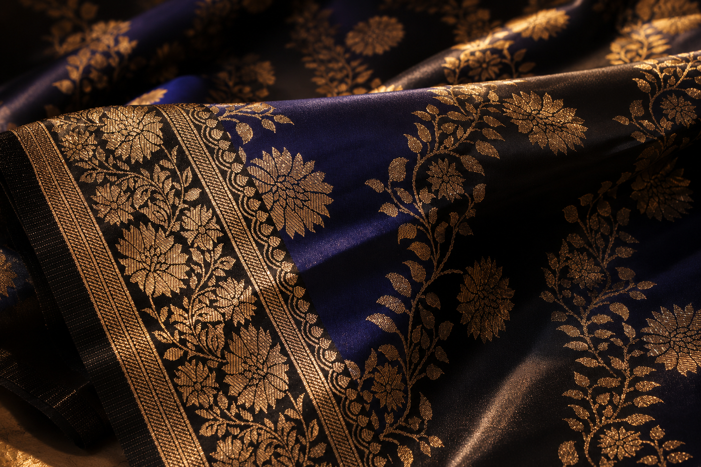 "The Royal Midnight Blue" Premium Pure Banarasi Malai Silk Saree