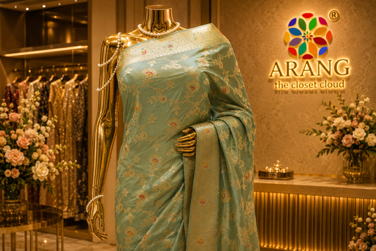 "The Pistachio Green" Premium Crystal Banarasi Silk Saree