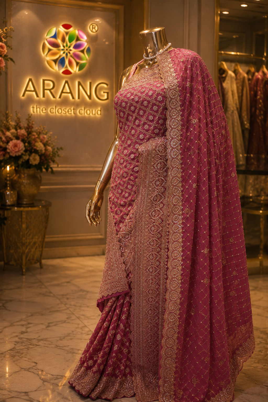 "The Pink Petals" Premium Bridal Saree with Veil