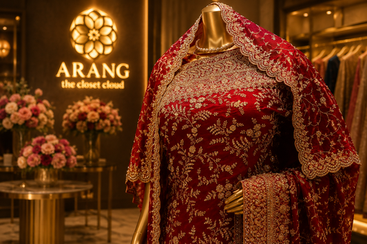 "The Persian Red" Premium Designer Saree with Veil