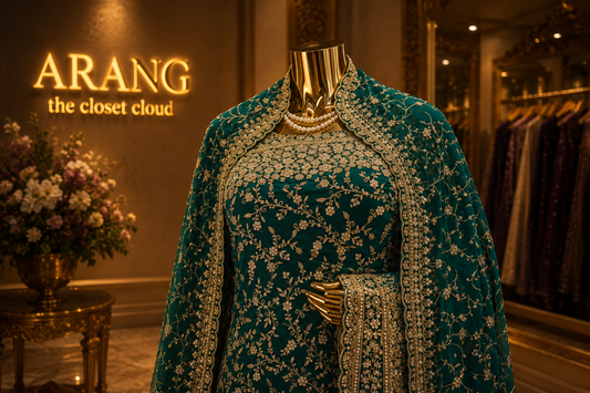"The Persian Green" Premium Designer Saree with Veil