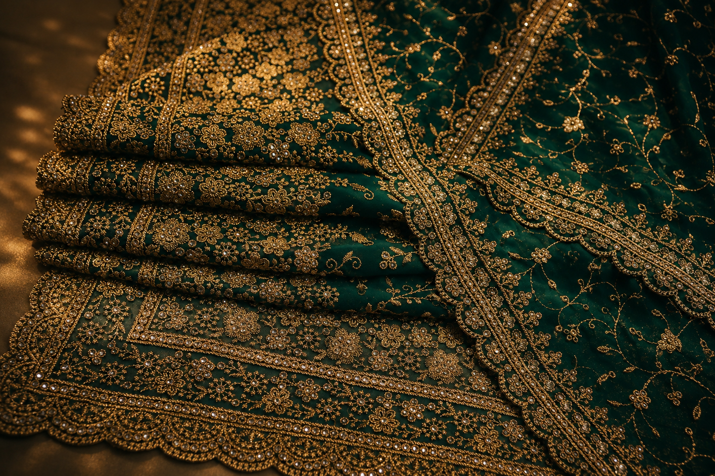 "The Persian Green" Premium Designer Saree with Veil