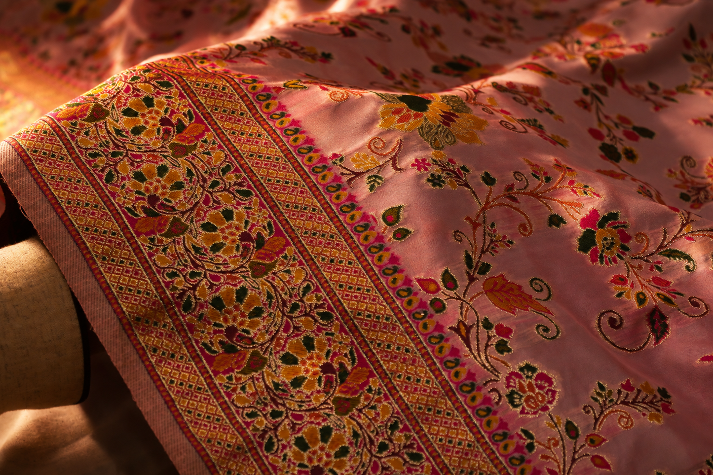 “The Elegant Candy Pink” Premium Kashmiri Pashmina Silk Saree