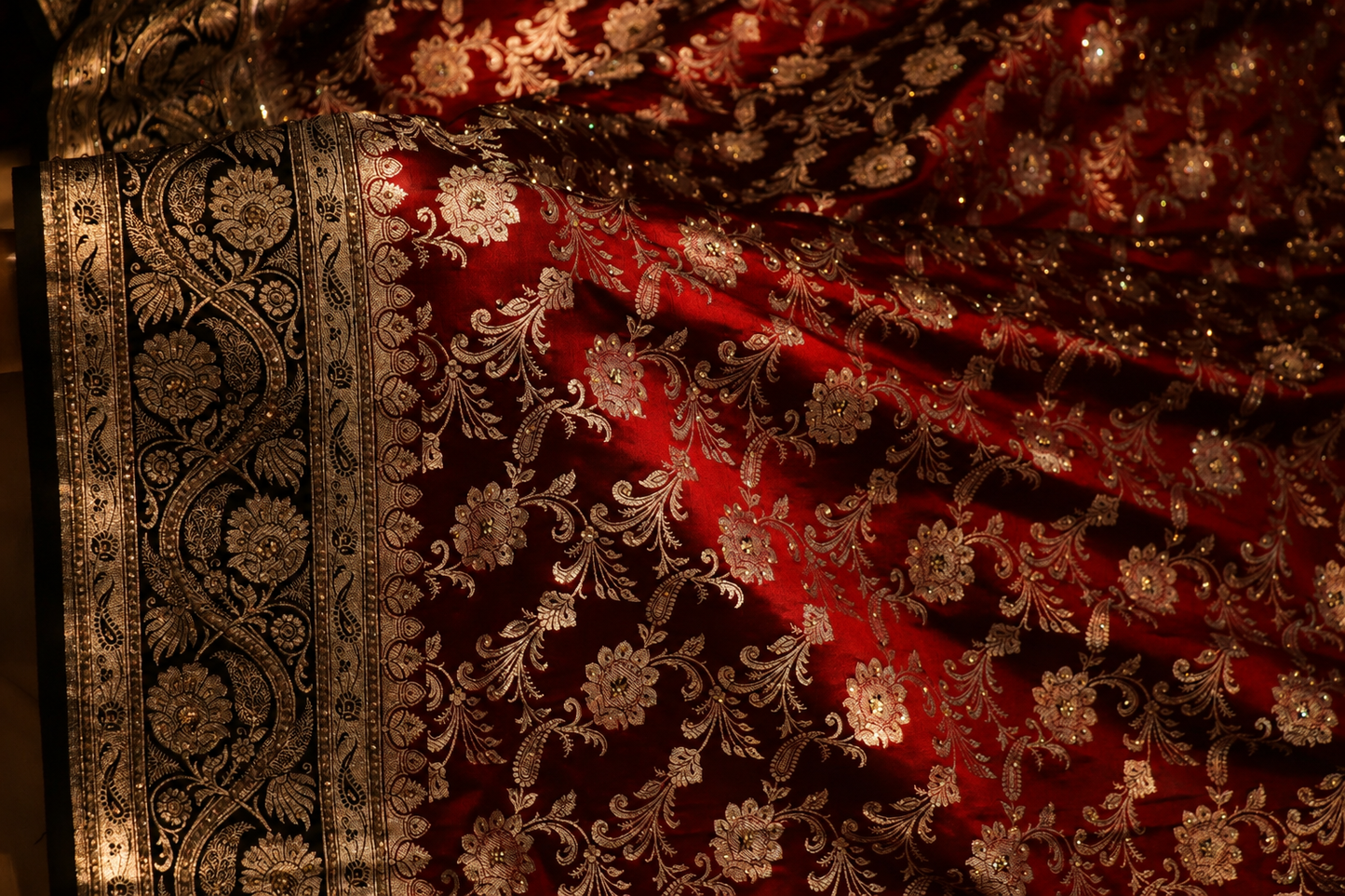 "The Maroon & Black Duet" Premium Banarasi Silk Saree