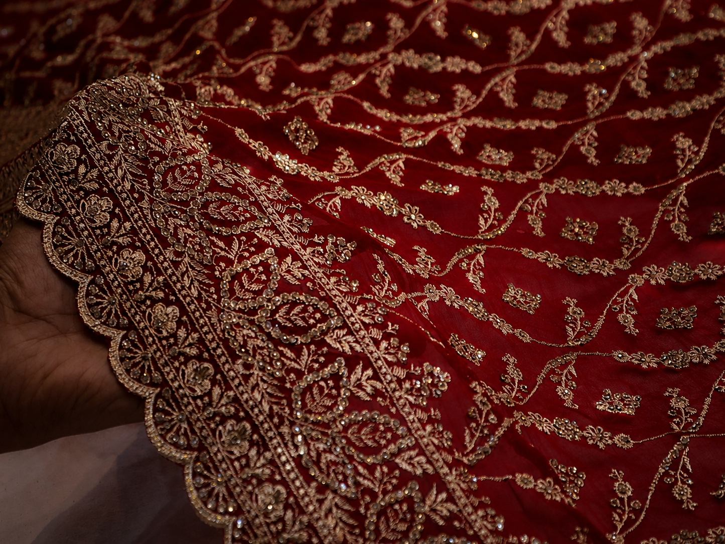 “The Exquisite Crimson Red” Premium Designer Bridal Saree with Veil