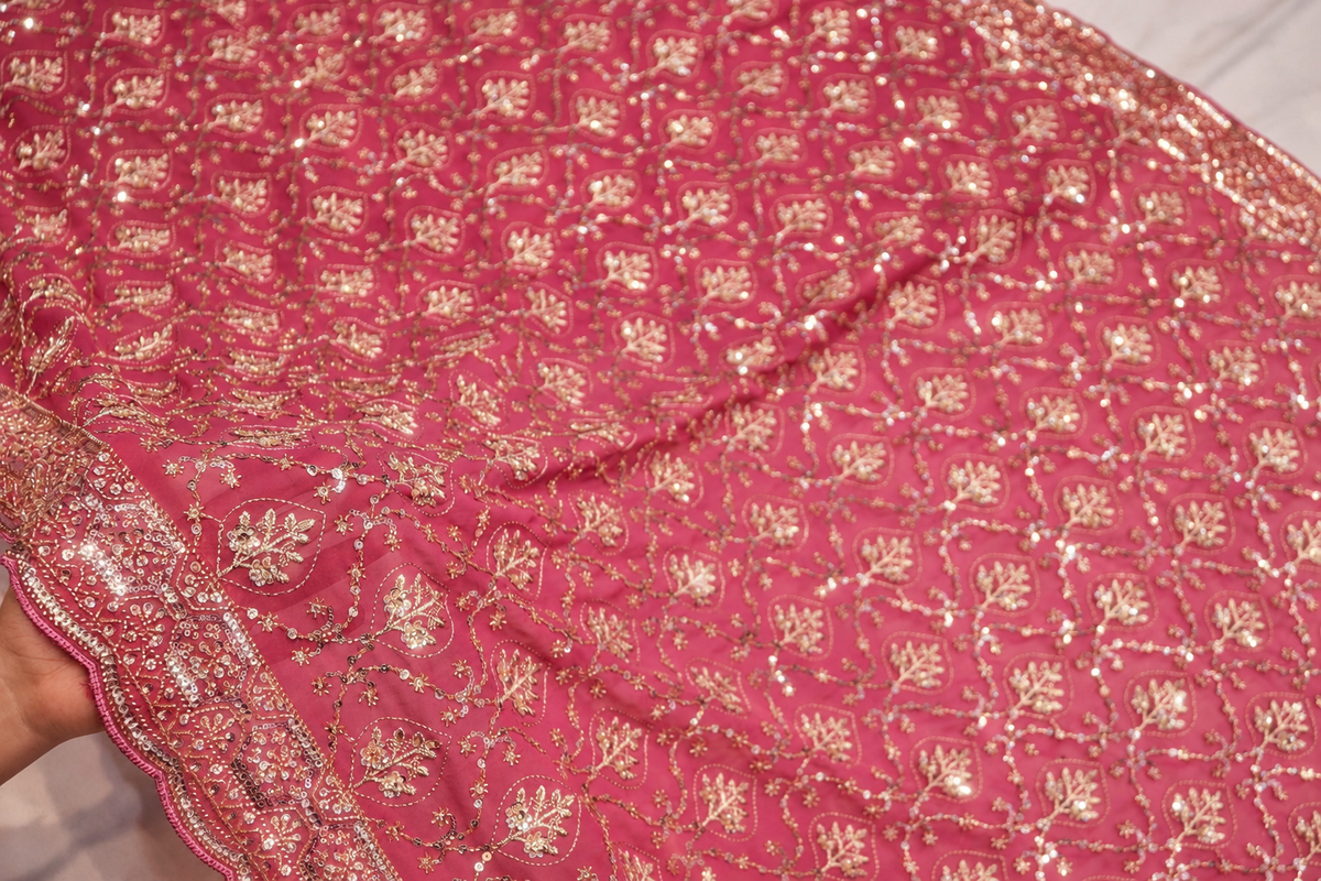 "The Valentine Pink" Premium Designer Saree with Veil