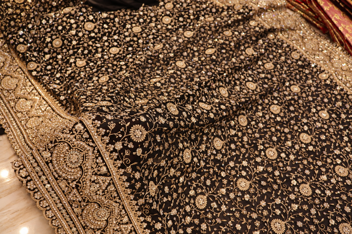 "The Royal Black" Premium Designer Saree with Veil