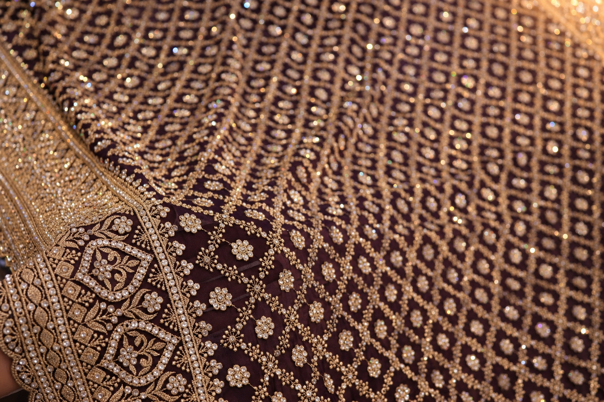 "The Luxury Deep Plum" Premium Designer Saree with Veil