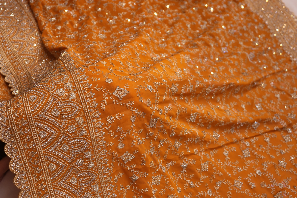 "The Brilliant Yellow" Premium Designer Saree with Veil