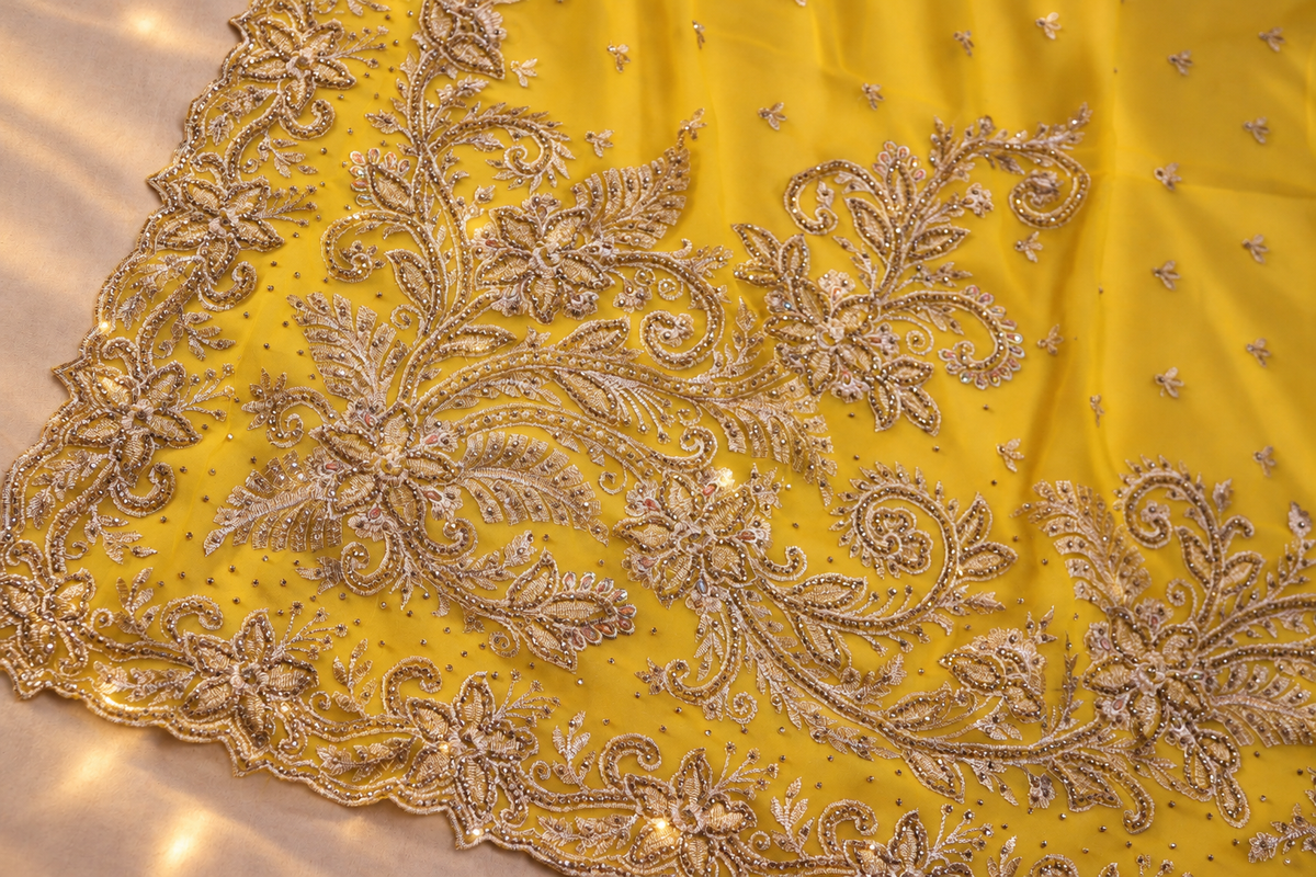 "The Exquisite Haldi Yellow" Premium Designer Partywear Saree