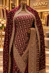 "The Royal Maroon Velvet" Premium Bridal Saree With Veil