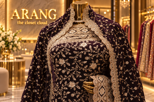 "The Deep Purple" Premium Designer Saree With Veil