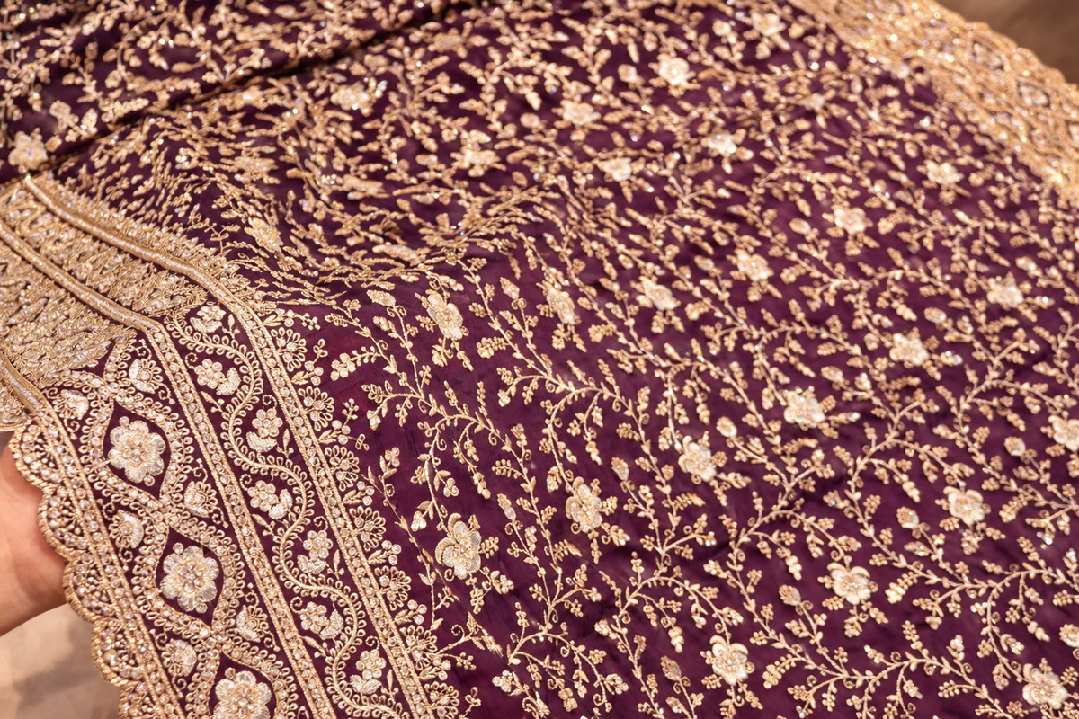 "The Deep Purple" Premium Designer Saree With Veil