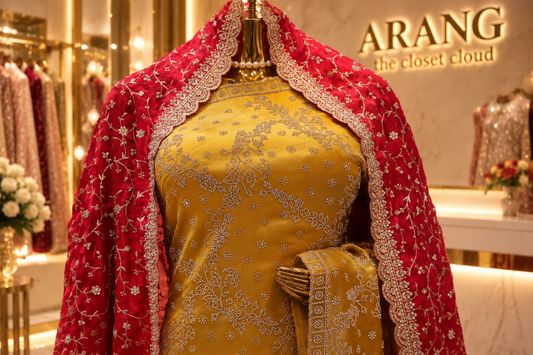"The Brilliant Yellow" Premium Designer Saree with Veil
