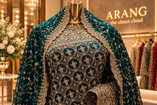 "The Royal Emerald Green" Premium Designer Saree with Veil