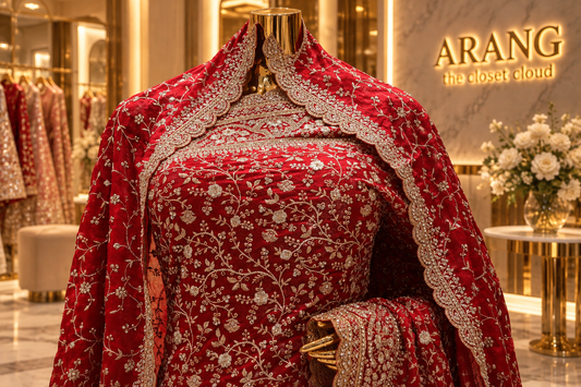 "The Luxury Bridal Red" Premium Designer Saree With Veil