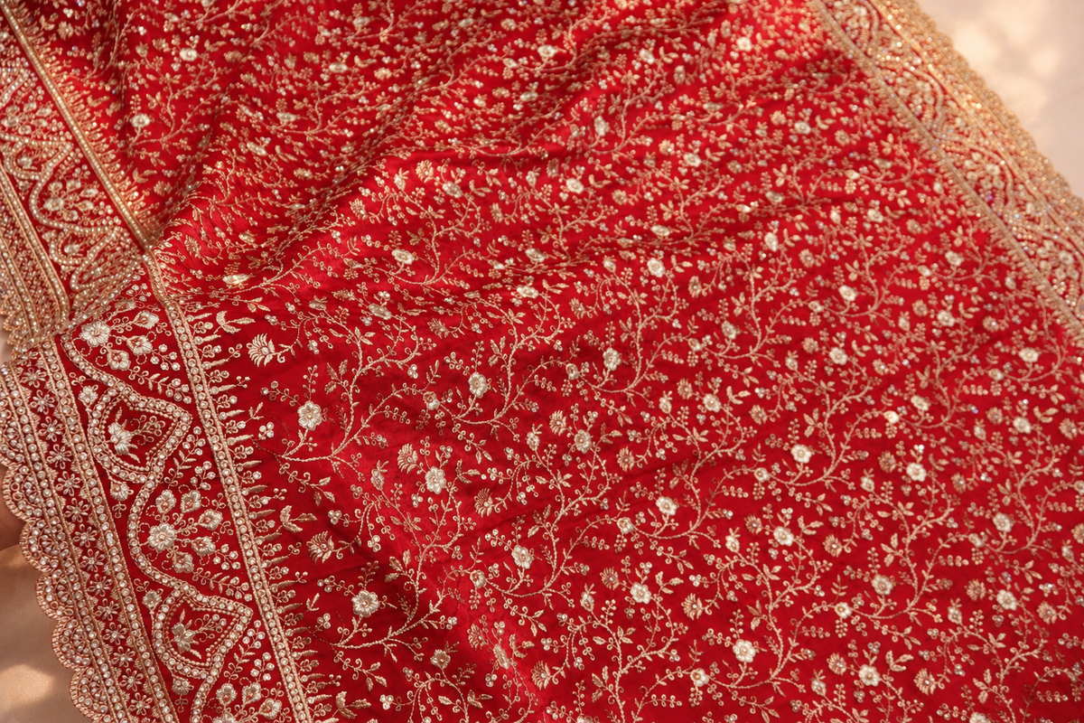 "The Luxury Bridal Red" Premium Designer Saree With Veil