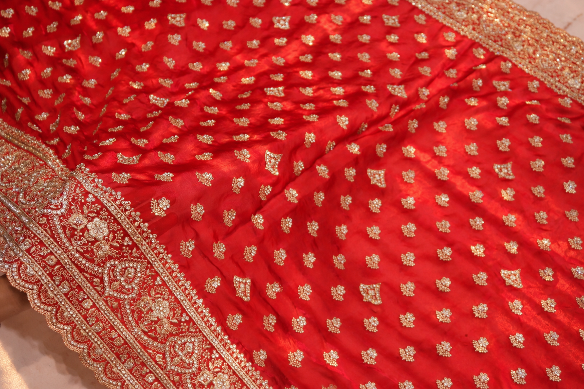 "The Luxury Crimson Red" Premium Designer Saree with Veil