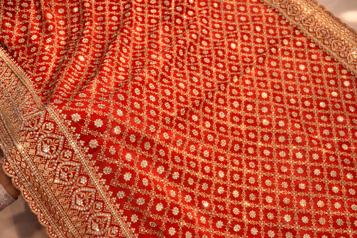 "The Neon Orange" Premium Designer Saree with Veil