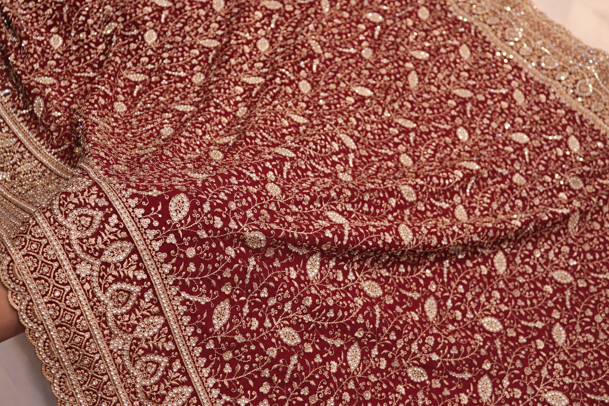 "The Luxury Deep Maroon" Premium Bridal Saree with Veil