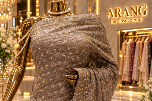"The Exquisite Champagne Taupe" Premium Designer Saree
