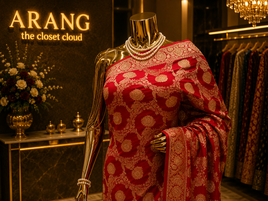 "The Maharani Crimson" Banarasi Chiffon Saree