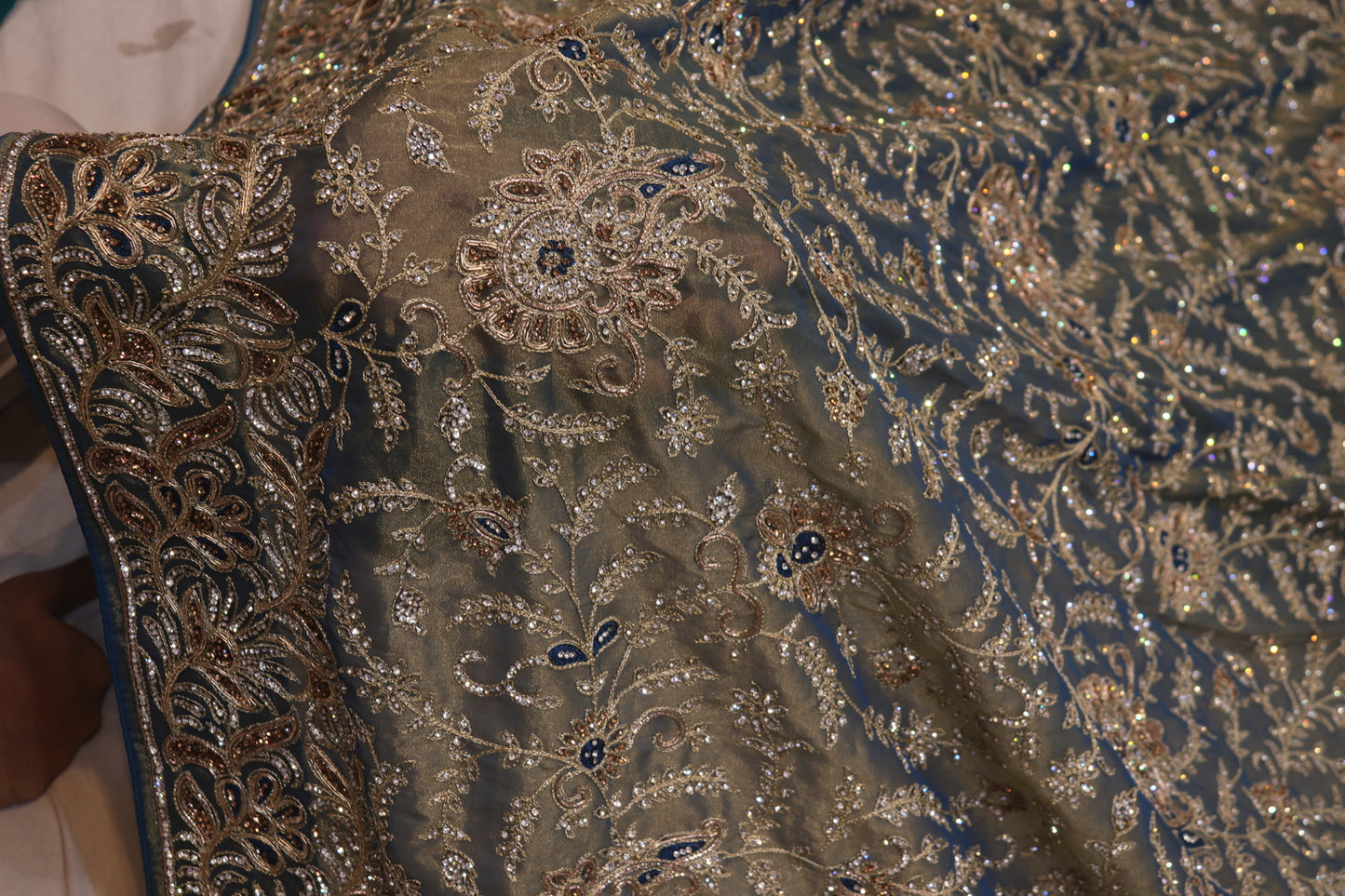 “The Antique Olive Gold" Luxurious wedding Wear Saree