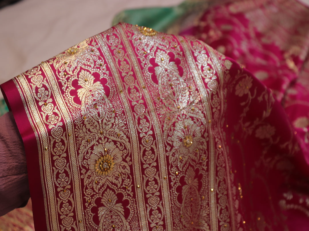 “The Persian Green Duet” Premium Banarasi Silk Saree