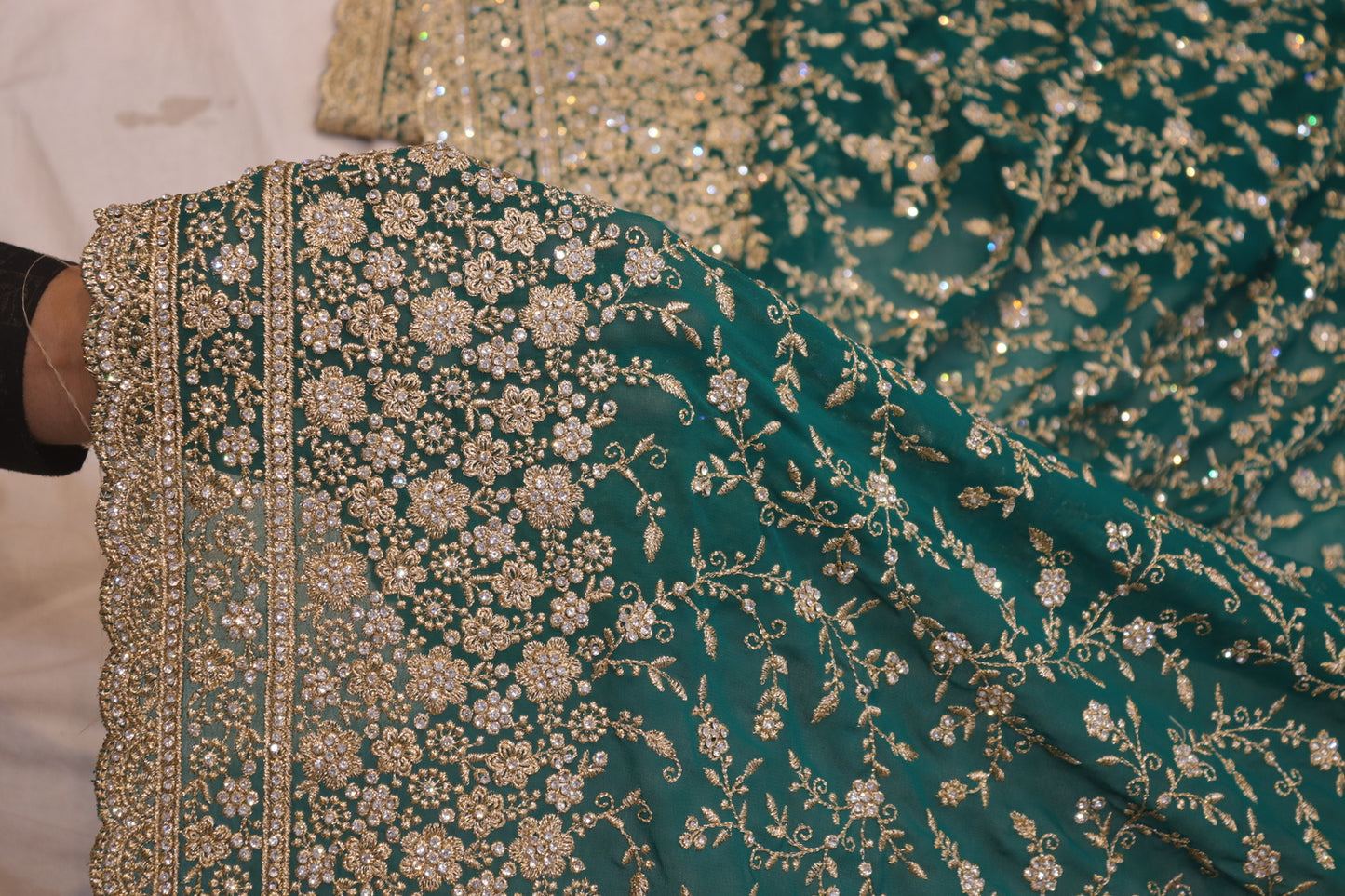 "The Persian Green Duet" Vol 3 Premium Designer Saree with Veil