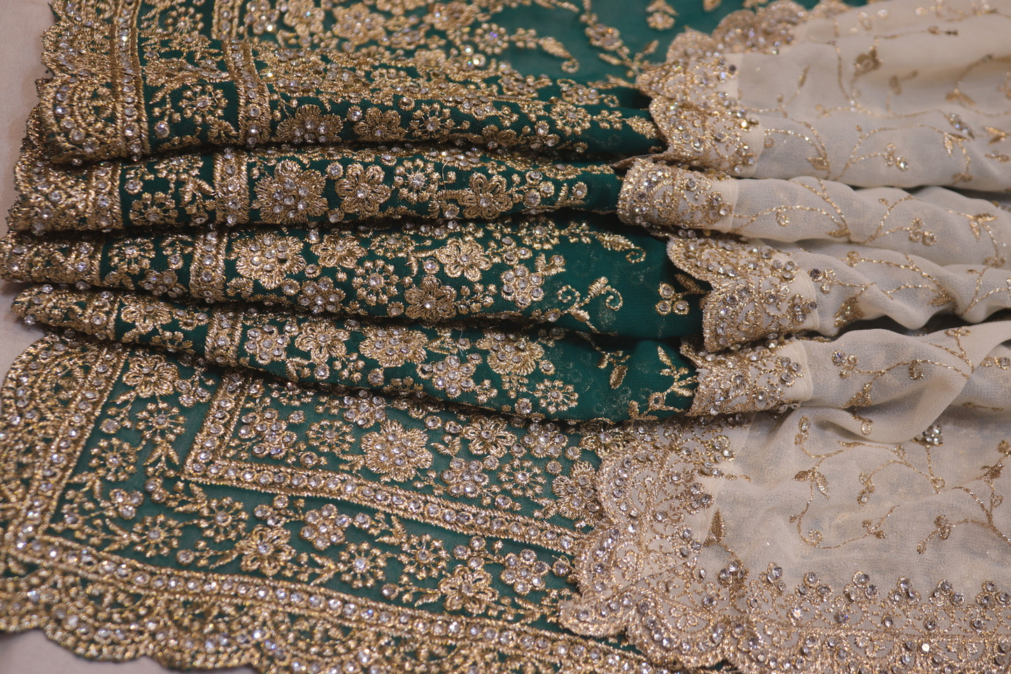"The Persian Green Duet" Premium Designer Saree with Veil