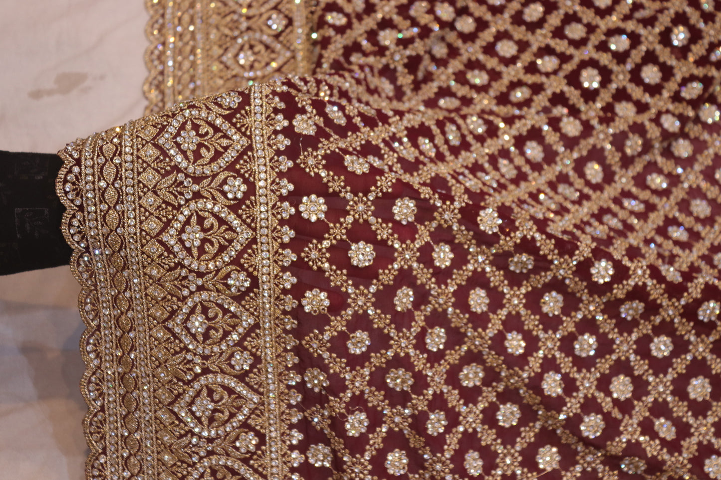 “The Wine Splash” Premium Designer Saree with Veil