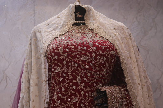 "The Royal Maroon" Bridal Saree with Veil