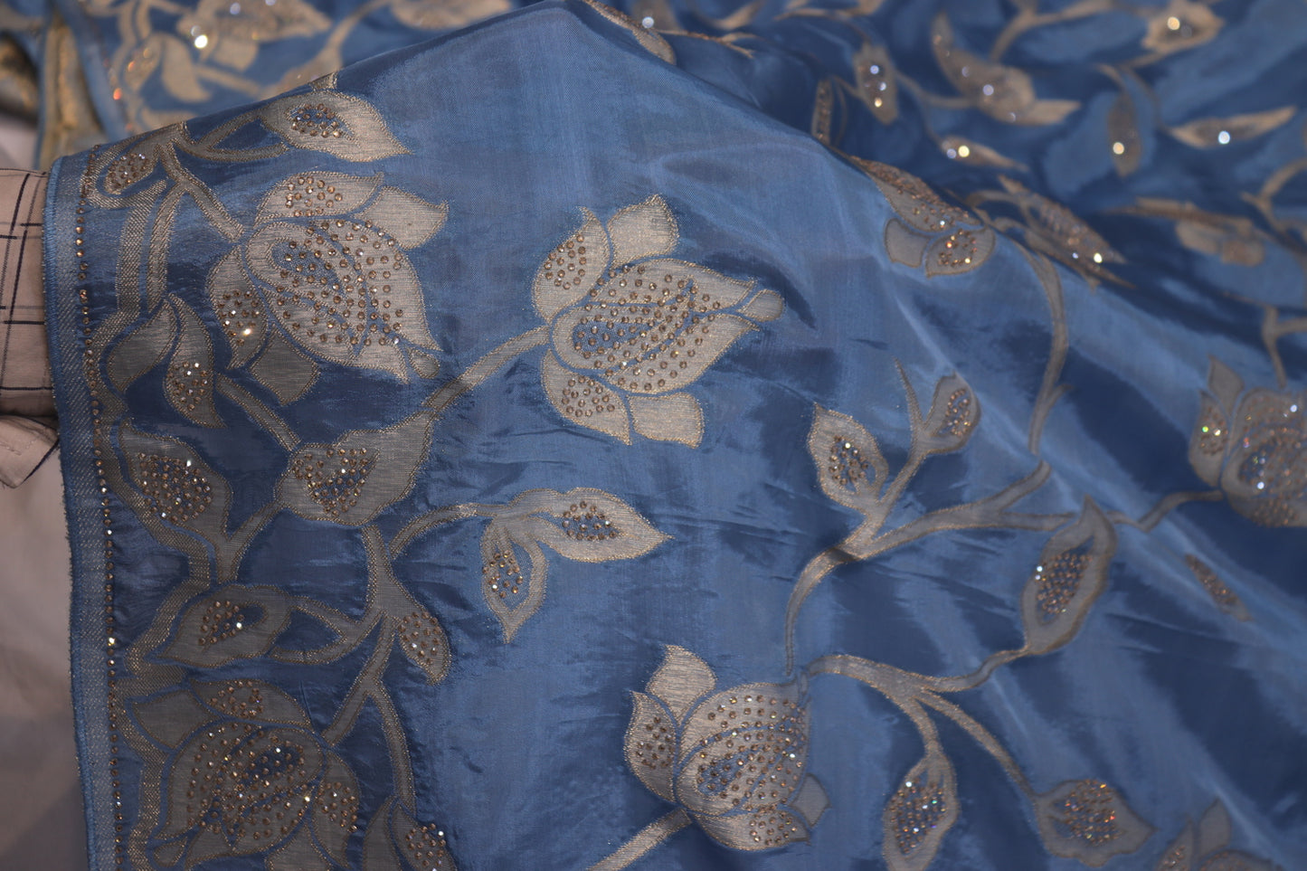 "The Light Steel Blue" Banarasi Dupian Silk Saree