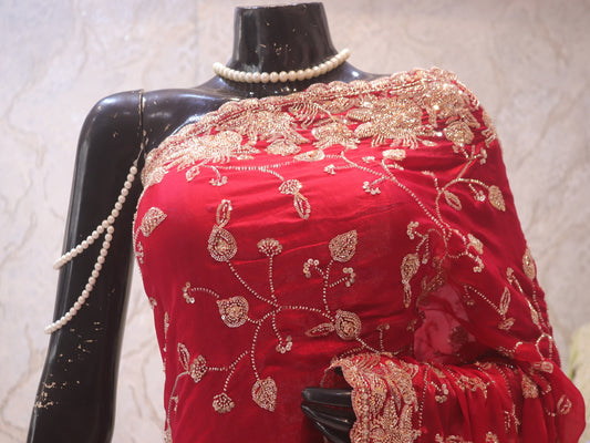 “Royal Elegance Fendi Fabric Saree in Raspberry Sorbet”
