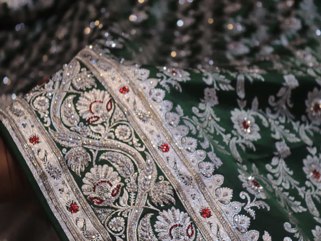 “The Green Moissanite” Premium Banarasi Silk Saree