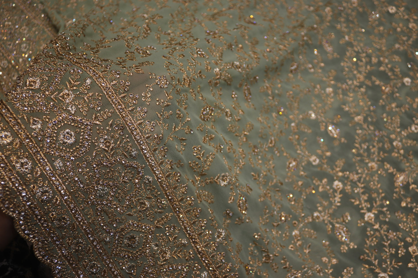 "The Pistachio Green" Premium Designer Saree with Stunning Veil